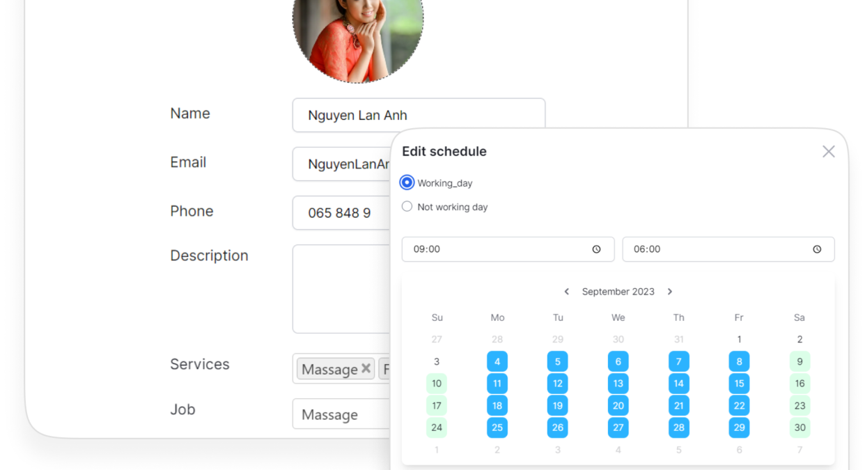 Add new personnel and their schedule in Yeswebook CRM
