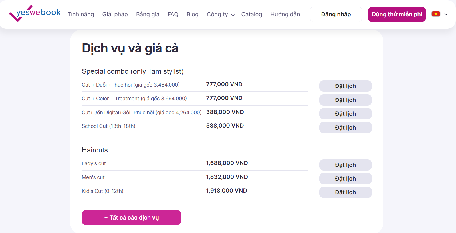 Bảng giá combo cắt duỗi phục hồi tóc tại Yeswebook