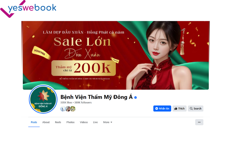 Fanpage chính thức có tích xanh của Bệnh viện thẩm mỹ Đông Á