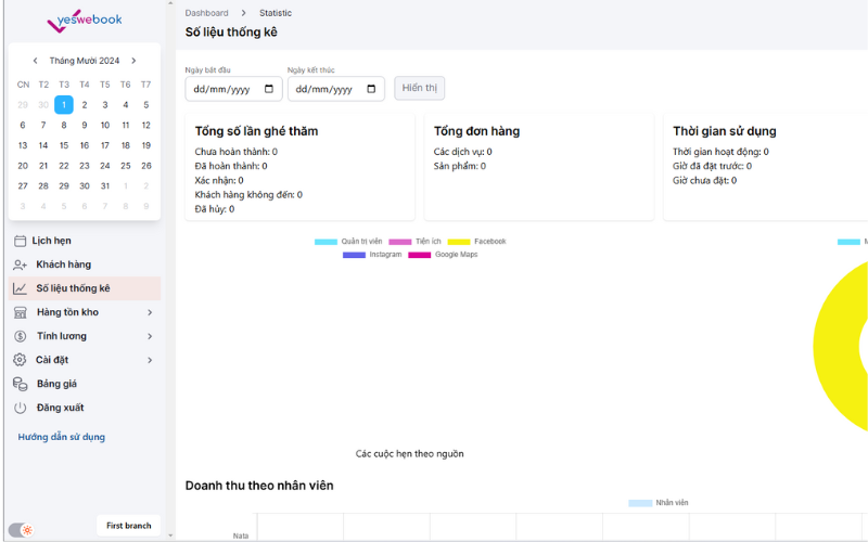 Giao diện Demo của phần mềm quản lý spa Yeswebook