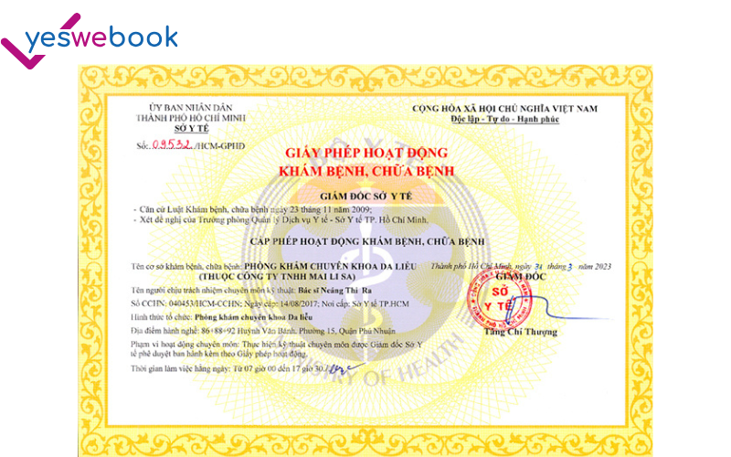 giấy phép hoạt động thảm mỹ viện