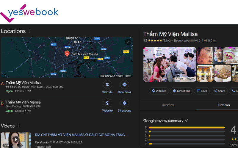 xem review thẩm mỹ viện trên Google map
