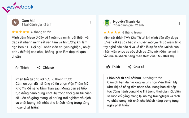 Đánh giá khánh hàng Viện thẩm mỹ Khơ Thị